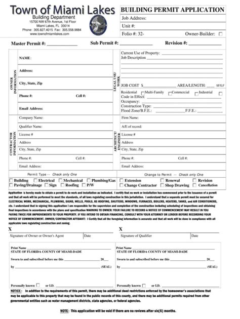 2016 2025 Form FL Building Permit Application Miami Lakes Fill Online