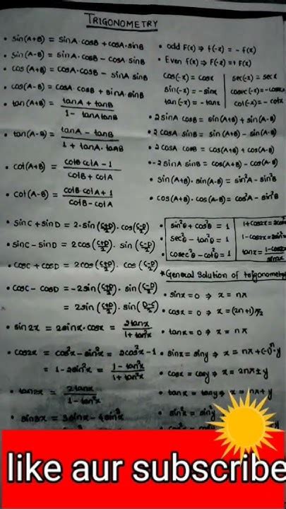 Trigonometry Formula Class 11 Youtube