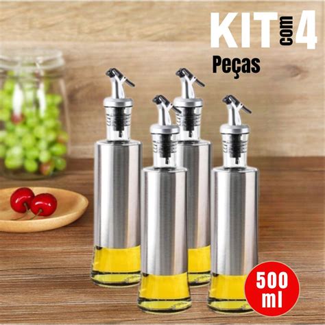 Kit Galheteiro Ml Porta Azeite E Vinagre De Vidro Premium E A O Inox