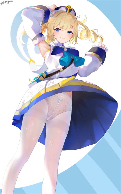 Smiling Fuenyuan Blonde Blue Eyes Anime Anime Girls Pantyhose Upskirt Genshin Impact