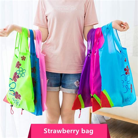 Hot Creative Environmental Storage Bag Handbag Strawberry Foldable Shopping Bags Reusable