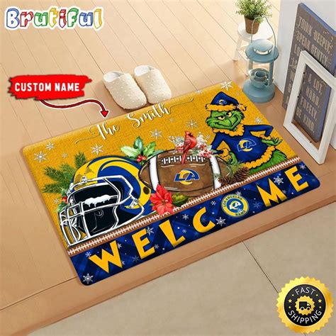 Nfl Los Angeles Rams Doormat Grinch Christmas Welcome Custom Name