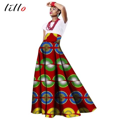 2018 African Women Print Skirt Cotton Wax Long Skirt African Fashion