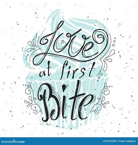 Vector Quote Hand Drawn Typographical Lettering Love At First Bite