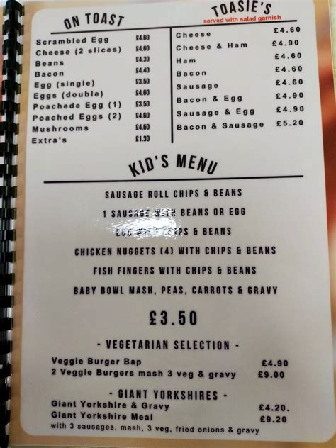 Menu at Tuck Inn Cafe, Doncaster