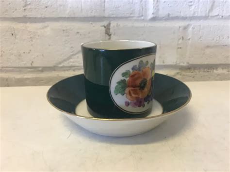 ANTIQUE 19TH CENTURY German KPM Porcelain Cup Saucer Green Floral