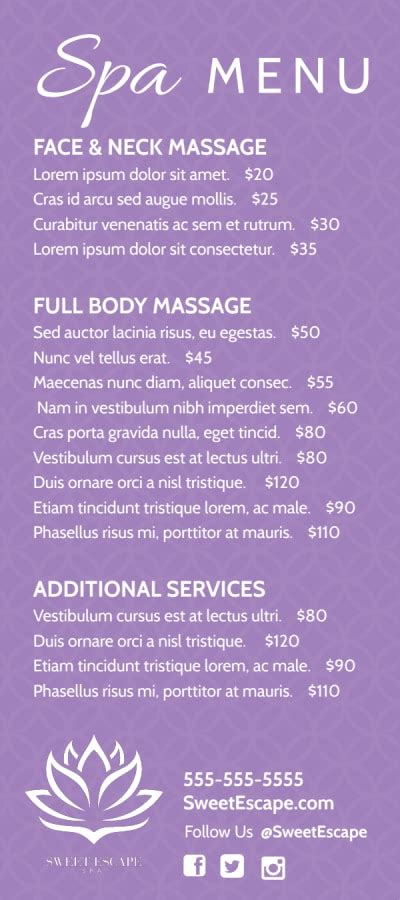 Spa Menu Templates Mycreativeshop