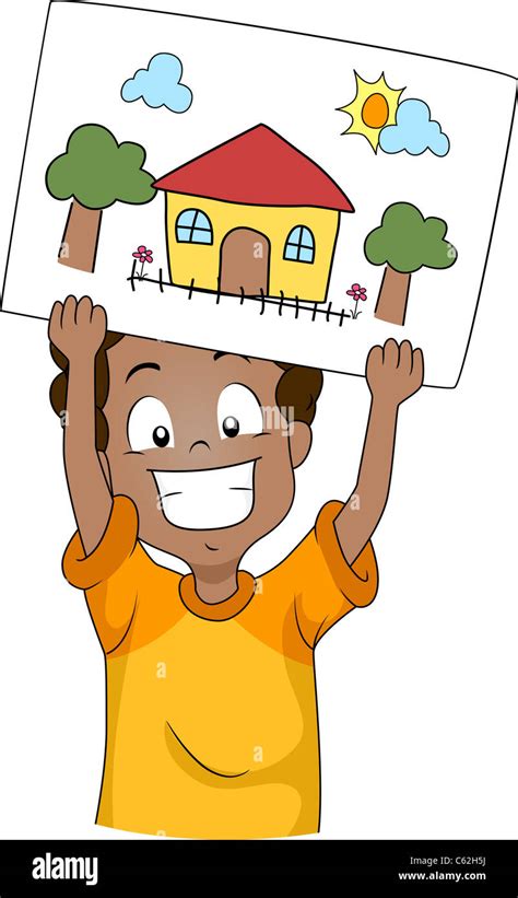 Illustration Of A Kid Showing His Drawing Stock Photo Alamy