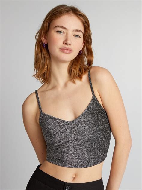 Top Crop Top En Maille Bisou Gris Kiabi 5 00