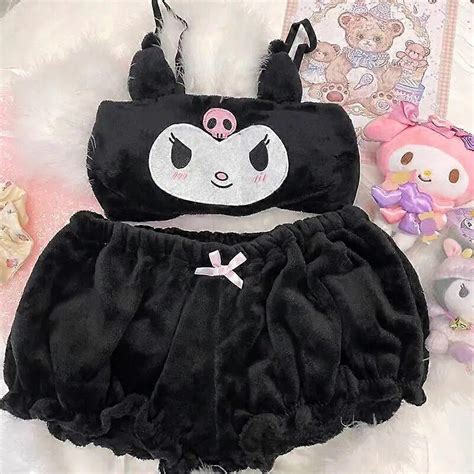 Kawaii Sanrios Pajama Set Lingerie Bra Sexy Loungewear Anime Kuromi My Melody Cinnamoroll Cute