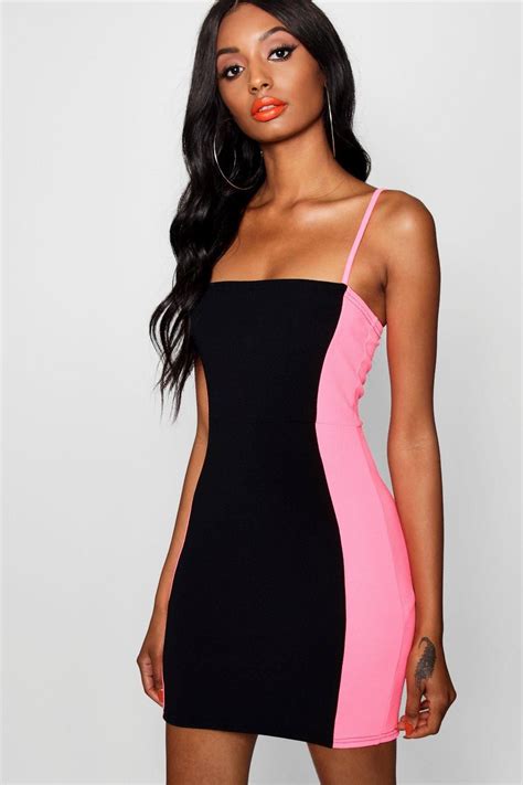 Neon Contrast Panelling Bodycon Dress Boohoo Bodycon Dress Bodycon