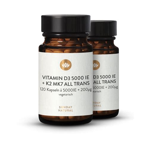 Vitamin D3 K2 Mk7 All Trans 5000 Ie 200µg 2x120 Kapseln