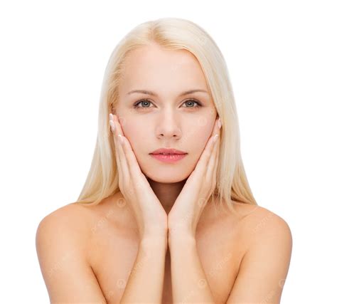 Stunning Woman Caressing Her Glowing Facial Skin Relaxed Girl Blonde Facial PNG Transparent