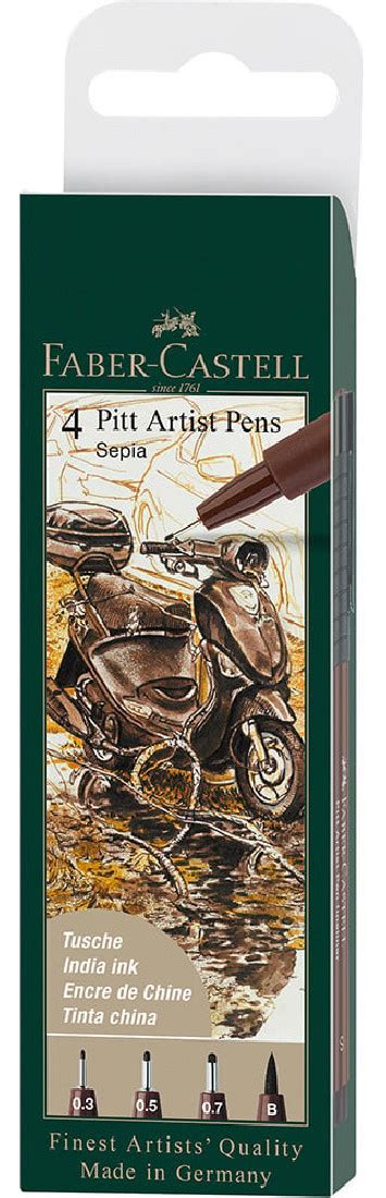 Faber Castell India Ink 4 Pitt Artist Pens Sepia Set 167101