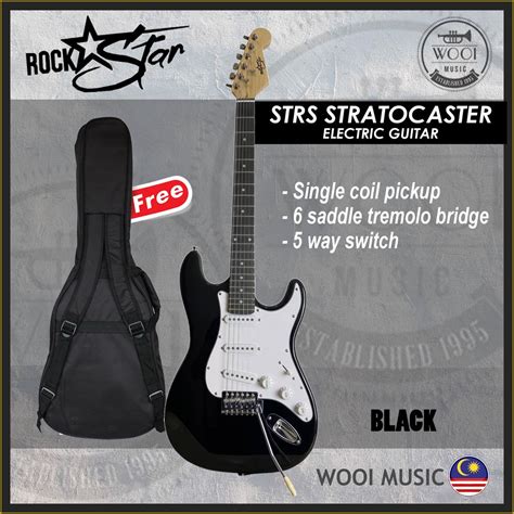 RockStar STRS-BK Stratocaster Electric Guitar with Bag - Black – Wooi Music