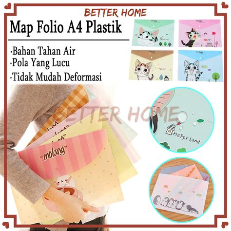 Jual Map Plastik A4 Karakter Kartun Lucu Map Folio A4 Kancing Bahan