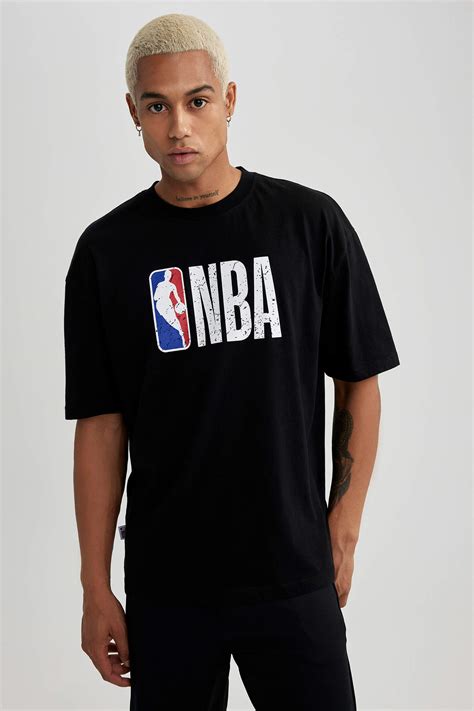 Siyah Erkek Defactofit Nba Wordmark Regular Fit Bisiklet Yaka Ti Rt