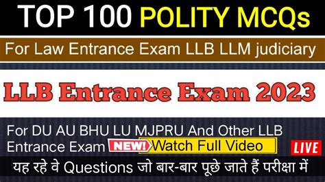 LLB Entrance Exam Previous Year Paper Polity 100 Most Important