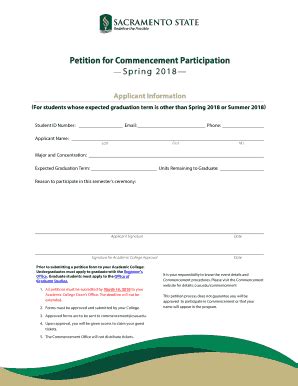 Fillable Online Petition For Commencement Participation Form Fax Email