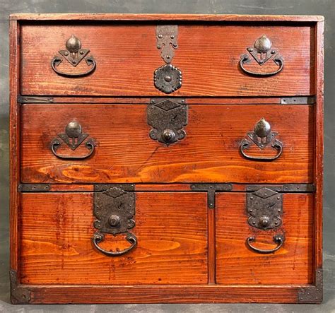 Antique Japanese Ko Tansu Personal Chest Lacquer Sugi Meiji Zentner