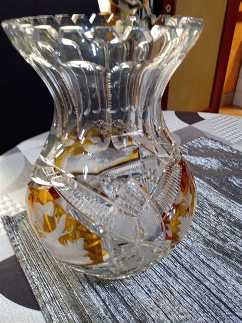 Ancien Vase En Cristal De Boh Me Animaux De La Luckyfind