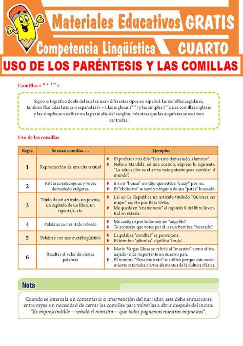 Uso de los Paréntesis y las Comillas Para Cuarto Grado de Secundaria