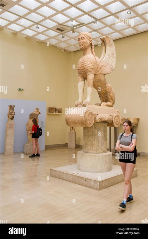 Spinx statue, Delphi Archaeological Museum, Delphi, Greece Stock Photo ...