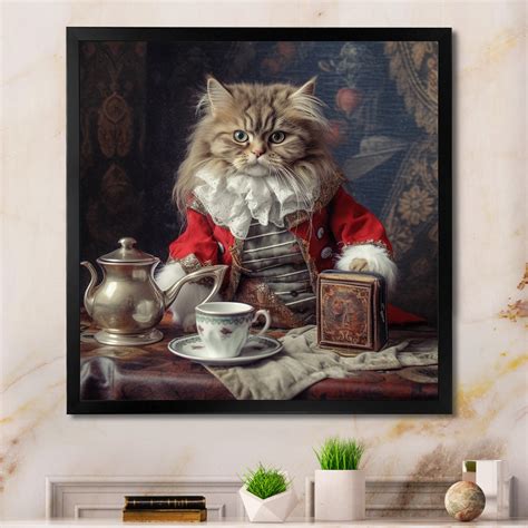 Trinx Siberian White Cat Wearing Elegant Costume - Animals Cat Canvas