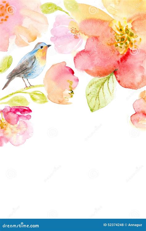 Floral Watercolor Background With Beautiful Flowers Stock Illustration ...