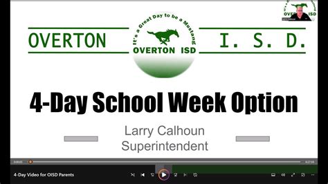 Overton Isd Consideration Of A Day Instructional Week For