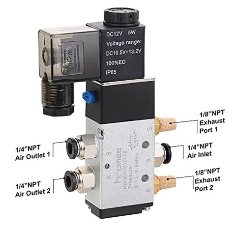 Hromee Pneumatic Solenoid Valve 1 4 Inch NPT DC12V 2 Position 5 Way