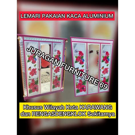 Jual LEMARI PAKAIAN KACA ALUMINIUM 3 PINTU 2 PINTU LEMARI GAMIS 3