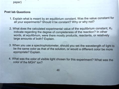 Solved Paper Post Lab Questions Explain What Is Meant By An