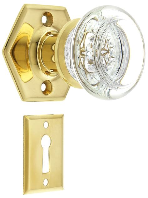 Solid Brass Hexagonal Rosette Mortise Lock Set With Round Glass Knobs