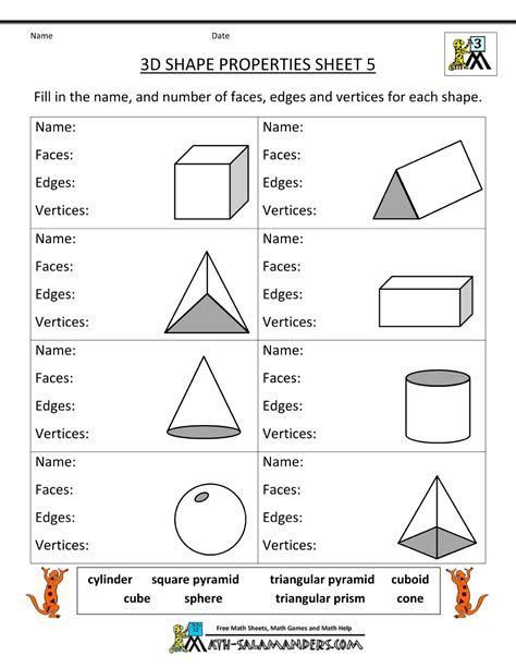 Geometry Shapes Worksheets 3rd Grade