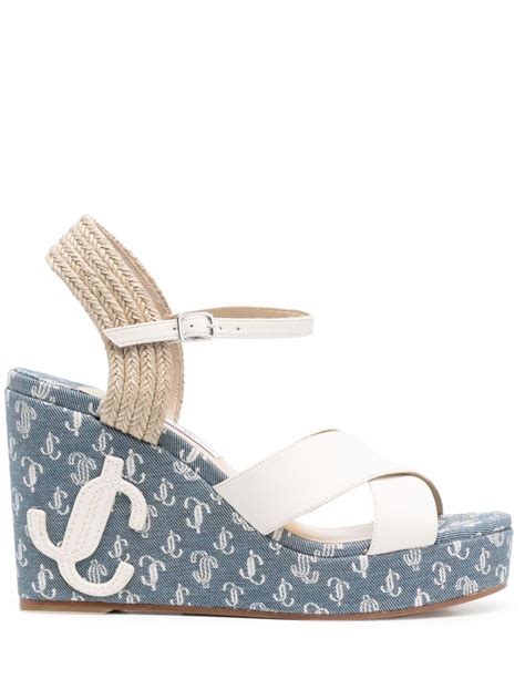 Jimmy Choo Monogram Jacquard High Wedge Sandals In Nude ModeSens