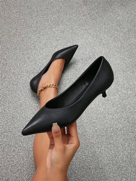 Elegant Black Pumps For Women Minimalist Point Toe Kitten Heeled Court