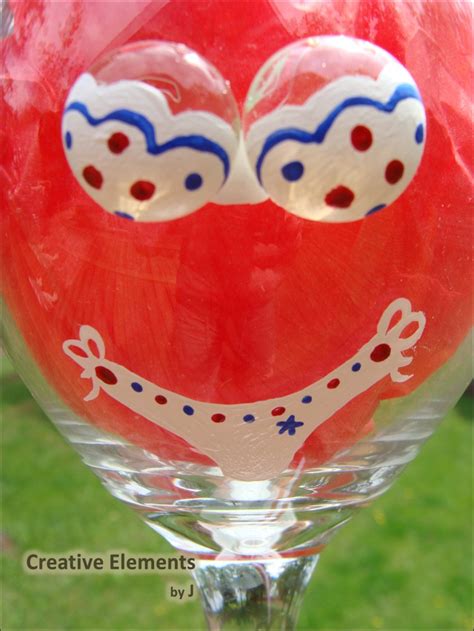 Patriotic Red White Blue Polka Dot Bikini D Boobs Hand Painted Wine