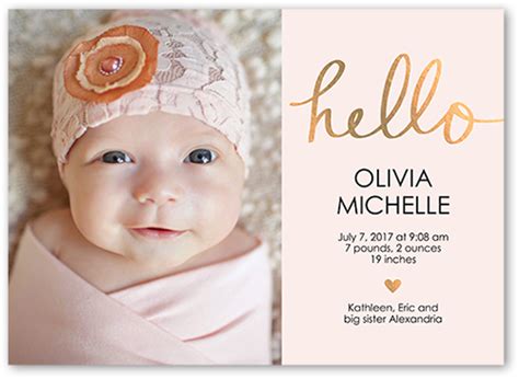 Hello Love Baby Girl 5x7 Unique Birth Announcements | Tiny Prints