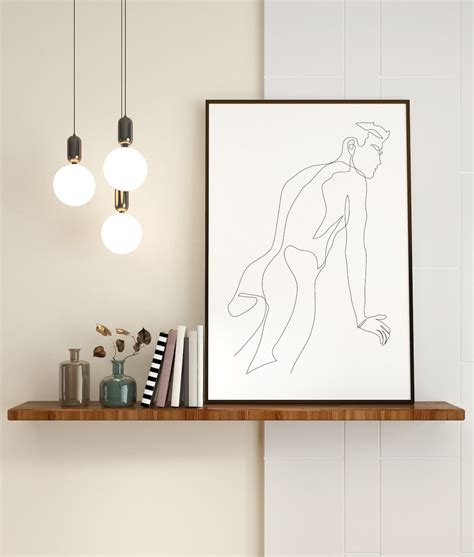 Abstract Man Body Art One Line Drawing Man Man Line Art Male Body Print Man Nude Art Naked