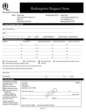 Fillable Online Redemption Request Form Quaker Funds Fax Email Print