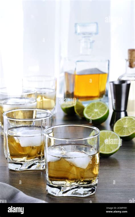 Alcohol Cocktail With Brandy Whiskey Or Rum With Ginger Ale Lime And