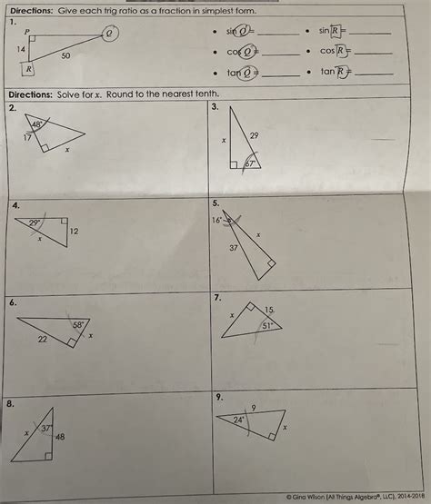 Solved Directions Give Each Trig Ratio As A Fraction In Chegg