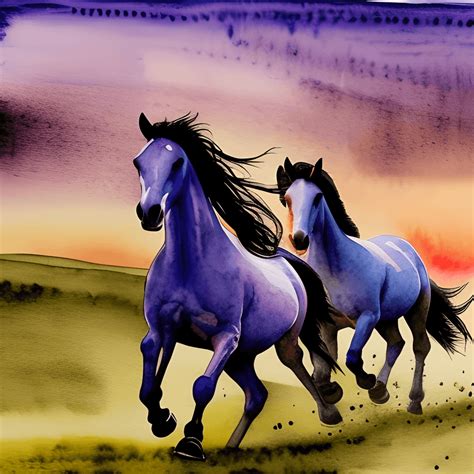 Horses Running at Sunset · Creative Fabrica