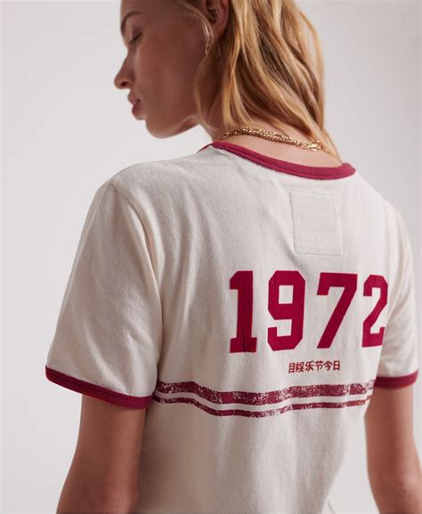 Womens Vintage Logo Ringer T Shirt In Soft White Marl Superdry Uk