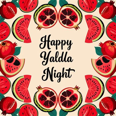 Festive Yalda Night Design Pomegranate Watermelon Border With Elegant