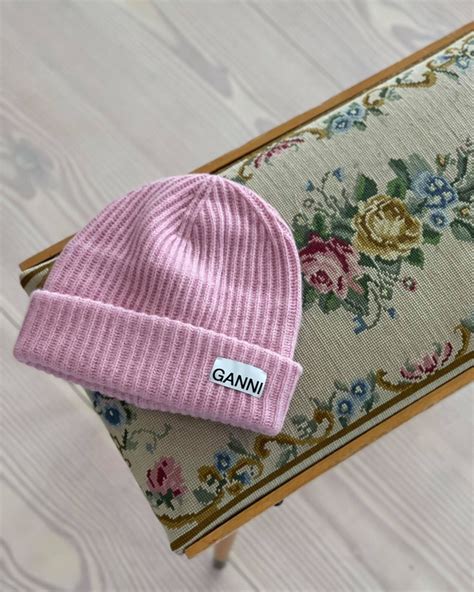 Ganni Rib Knit Beanie Lue Pink Nectar RÅtt Og Sanselig As