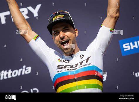 Swiss Biker Nino Schurter Celebrates After Winning The UCI Mountain