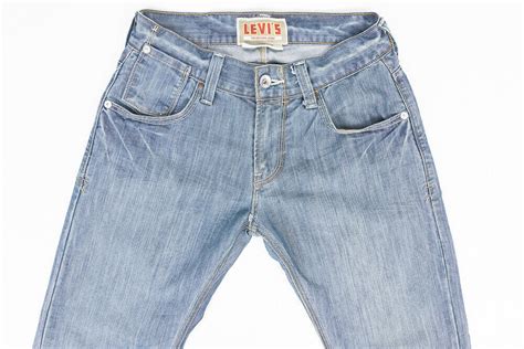 Levis Slim Straight Mens Jeans Faux Flap Pockets Medium Wash Size