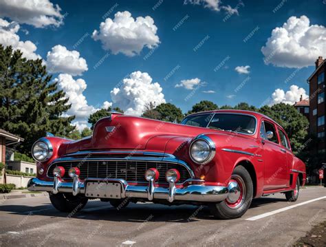 Premium AI Image | Amazing 1950s style retro red car beautiful clouds ...